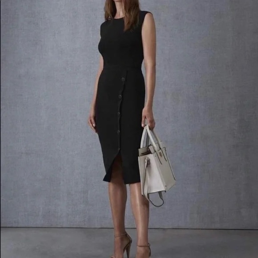 Reiss Black Sasha Sheath Midi Dress